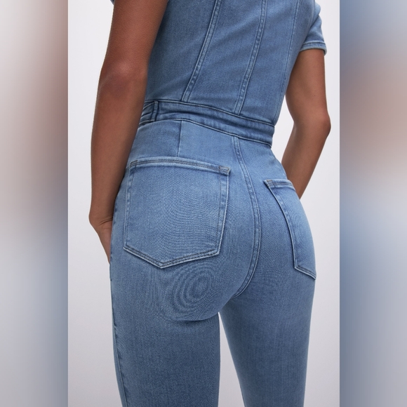 Good American Mid Blue Fit For Success Denim Skinny Jumpsuit - Picture 3 of 6